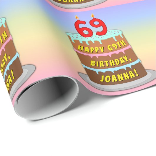 69e verjaardag: Fun Cake and Candles + Custom Name Cadeaupapier (Rol Hoek)