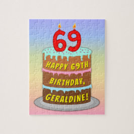 69e verjaardag: Fun Cake and Candles + Custom Name Legpuzzel