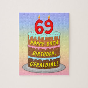69e verjaardag: Fun Cake and Candles + Custom Name Legpuzzel