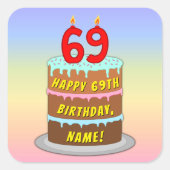 69e verjaardag: Fun Cake and Candles + Custom Name Vierkante Sticker (Voorkant)