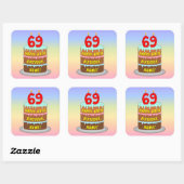 69e verjaardag: Fun Cake and Candles + Custom Name Vierkante Sticker (Vel)