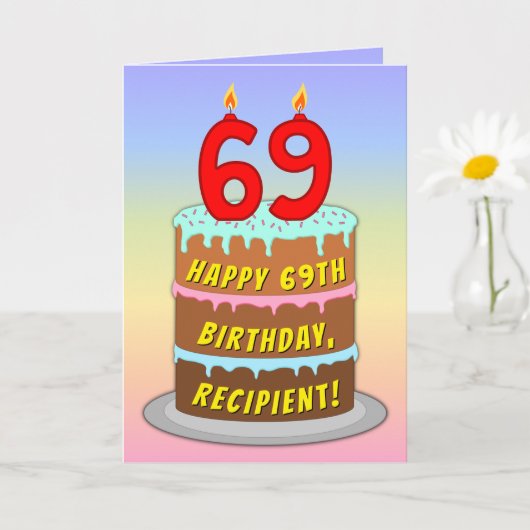 69e verjaardag — Fun Cake & Candles, w/ Eigen naam Kaart (Kleine Plant)