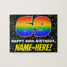 69e verjaardag — Fun, Colorful Music Symbols & "69