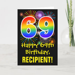 69e verjaardag: Fun Fireworks Pattern + Rainbow 69 Kaart