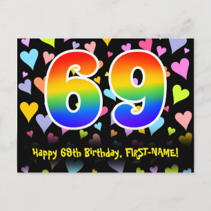 69e verjaardag: Fun Hearts-patroon, Regenboog 69 Briefkaart