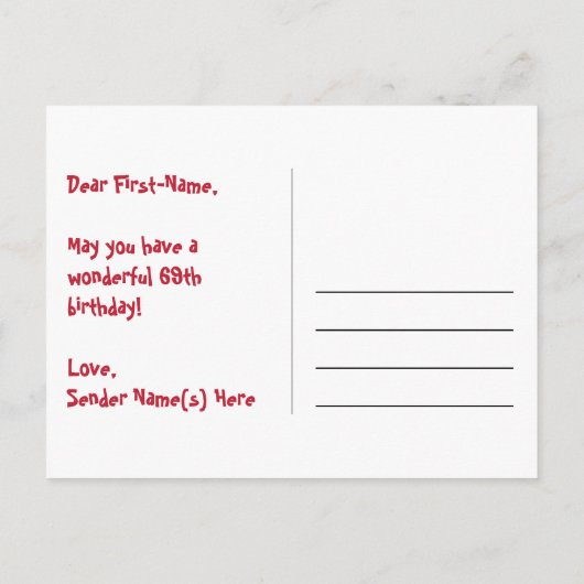 69e verjaardag: Fun Hearts-patroon, Regenboog 69 Briefkaart (Achterkant)