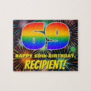 69e verjaardag: Fun, kleurrijk gevuurwerk Legpuzzel