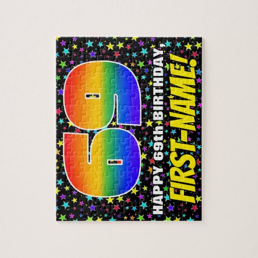 69e verjaardag — Fun, kleurrijk Star Field Pattern Legpuzzel (Verticaal)