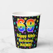 69e verjaardag: Fun Stars Pattern en Rainbow 69 Papieren Bekers (Voorkant)