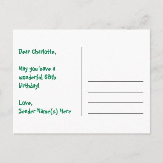 69e verjaardag: Fun Stars Pattern, Rainbow 69, Naa Briefkaart (Achterkant)