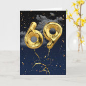 69e verjaardag Gold Mylar ballon en Confetti Card Kaart (Gele Bloem)
