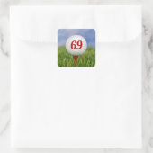 69e verjaardag Golfbal op rood T-shirt Vierkante Sticker (Tas)