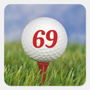 69e verjaardag Golfbal op rood T-shirt Vierkante Sticker