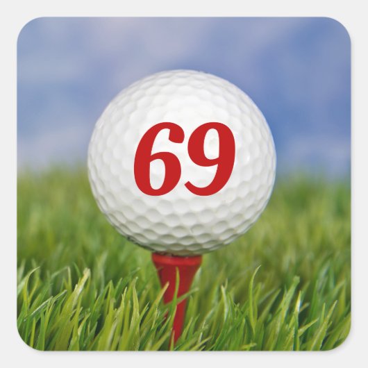 69e verjaardag Golfbal op rood T-shirt Vierkante Sticker (Voorkant)