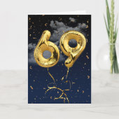 69e Verjaardag Gouden Mylar Ballon en Confetti Kaa Kaart (Voorkant)