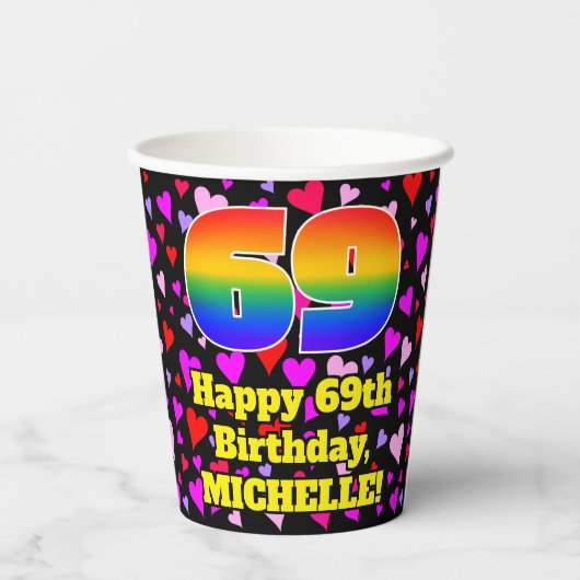 69e verjaardag: Het liefhebbende Kunstpatroon, Reg Papieren Bekers (Achterkant)