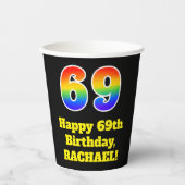 69e verjaardag: Kleurrijk, Leuk, Spannend, Regenbo Papieren Bekers (Voorkant)