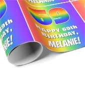 69e verjaardag: kleurrijk, vun regenboogpatroon #  cadeaupapier (Rol Hoek)