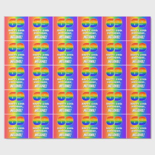 69e verjaardag: kleurrijk, vun regenboogpatroon #  cadeaupapier