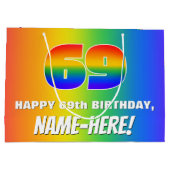 69e verjaardag: kleurrijk, vun regenboogpatroon #  groot cadeauzakje (Achterkant)