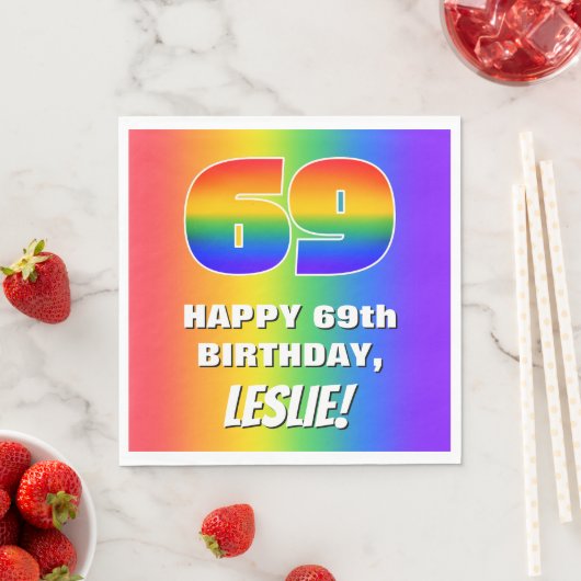 69e verjaardag: kleurrijk, vun regenboogpatroon #  servet (Insitu)