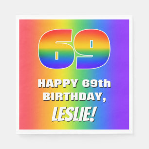 69e verjaardag: kleurrijk, vun regenboogpatroon #  servet