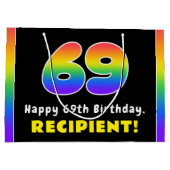 69e verjaardag: kleurrijke regenboog # 69, Aangepa Groot Cadeauzakje (Achterkant)