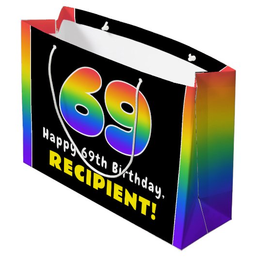 69e verjaardag: kleurrijke regenboog # 69, Aangepa Groot Cadeauzakje (Achterkant Gekanteld)