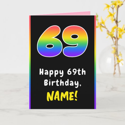 69e verjaardag: kleurrijke regenboog # 69, Aangepa Kaart (Gele Bloem)