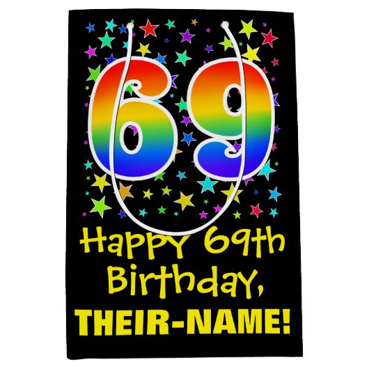 69e verjaardag: Kleurrijke Sterren Patroon & Regen Medium Cadeauzakje (Voorkant)