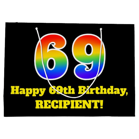69e verjaardag ~ Leuk, Kleurrijk, Levendig, Regenb Groot Cadeauzakje (Achterkant)