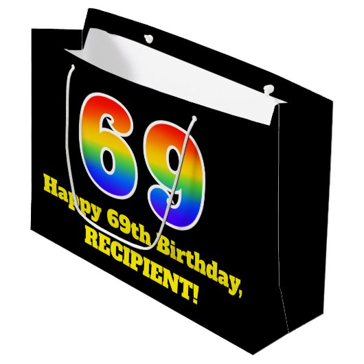 69e verjaardag ~ Leuk, Kleurrijk, Levendig, Regenb Groot Cadeauzakje (Voorkant Gekanteld)