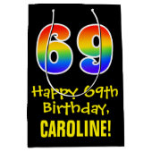 69e verjaardag: Leuk, Vet, Kleurrijk, Regenboog "6 Medium Cadeauzakje (Voorkant)