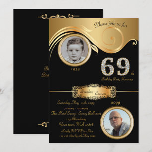 69e, Verjaardag Man 69e, elegant art deco, zwart g Kaart