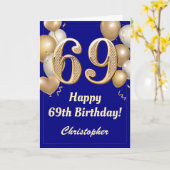 69e verjaardag marinenblauw en gouden ballonnen Co Kaart (Gele Bloem)