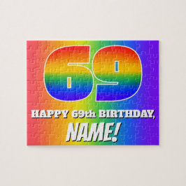 69e verjaardag — Meerkleurig regenboogpatroon "69" Legpuzzel