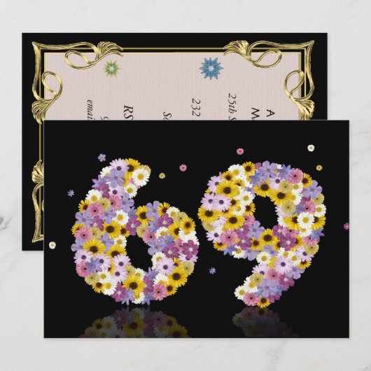 69e verjaardag, met bloembranen kaart (Voorkant / Achterkant)