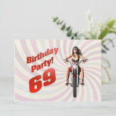 69e verjaardag met een meisje op een motorfiets kaart (Staand voorkant)
