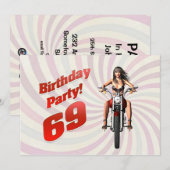69e verjaardag met een meisje op een motorfiets kaart (Voorkant / Achterkant)