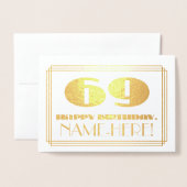 69e verjaardag; naam + Art Deco geïnspireerd look Folie Kaarten (Voorkant met envelop)