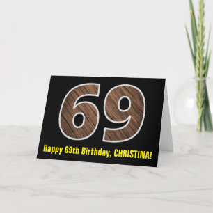 69e verjaardag: Naam + Faux Wood Grain Patroon "69 Kaart