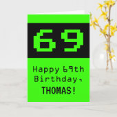 69e verjaardag: Nerdy / Geeky Style "69" en naam Kaart (Gele Bloem)