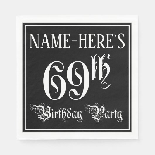 69e verjaardag Partij — Fancy Manuscript + de Naam Servet (Voorkant)