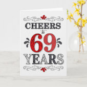 69e verjaardag Proost in rood wit zwart patroon Kaart (Gele Bloem)