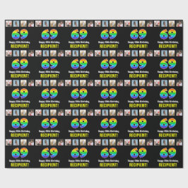 69e verjaardag: Regenboog "69"; Aangepaste foto's  Cadeaupapier
