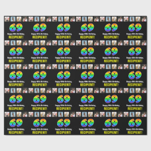 69e verjaardag: Regenboog "69"; Aangepaste foto's  Cadeaupapier