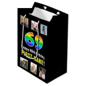 69e verjaardag: Regenboog "69", aangepaste foto's Medium Cadeauzakje (Voorkant Gekanteld)