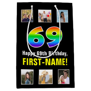 69e verjaardag: Regenboog "69", aangepaste foto's Medium Cadeauzakje