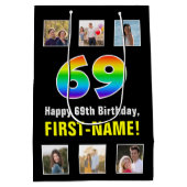 69e verjaardag: Regenboog "69", aangepaste foto's Medium Cadeauzakje (Achterkant)