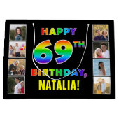 69e verjaardag: Regenboogtekst, aangepaste foto's  Groot Cadeauzakje (Voorkant)